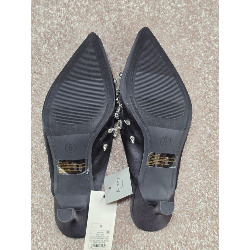 A New Day Katia Black Satin Rhinestone Pointed Toe Kitten Heel Mules Women 9 NWT - Picture 7 of 8
